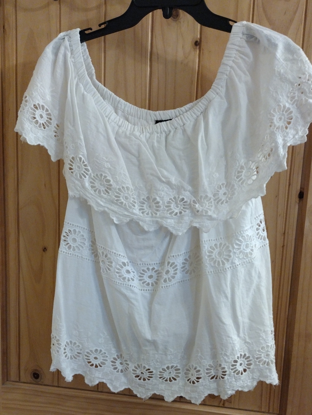White Off-Shoulder Eyelet Lace Women’s Top